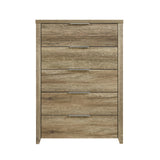 Tallboy with 5 Storage Drawers Natural Wood like MDF in Oak Colour - Front View