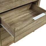 Tallboy with 5 Storage Drawers Natural Wood like MDF in Oak Colour - 45-Degree Angle