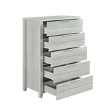 Tallboy with 5 Storage Drawers Natural Wood like MDF in White Ash Colour - Front View