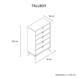 Tallboy with 5 Storage Drawers MDF Combination of Champagne and Black Colour - Close-Up Angle