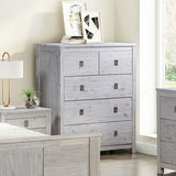 Tallboy with 5 Storage Drawers in Cloud White Ash Color with Solid Acacia Wooden Frame - Rear View