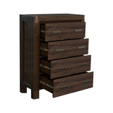 Tallboy with 4 Storage Drawers Solid Wooden Assembled in Chocolate Colour - Side View