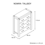 Tallboy with 4 Storage Drawers Solid Wooden Assembled in Chocolate Colour - Close-Up Angle