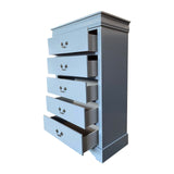 Tallboy with 5 Storage Drawers in Solid Wooden Metal Handles Grey Colour - Side View
