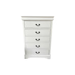 Tallboy with 5 Storage Drawers in Solid Wooden Metal Handles White Colour, Storage