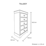 Tallboy with 5 Storage Drawers in Solid Wooden Metal Handles White Colour, image 4