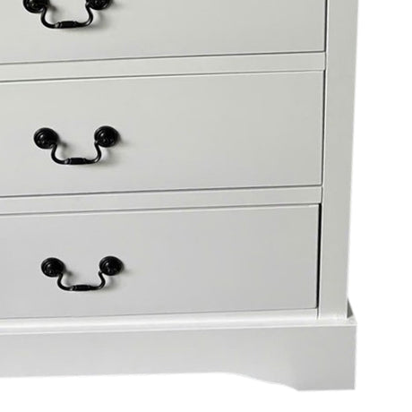 Tallboy with 5 Storage Drawers in Solid Wooden Metal Handles White Colour, image 3