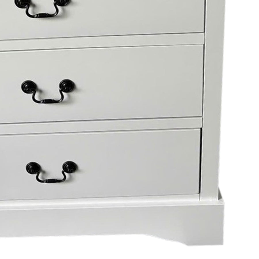 Tallboy with 5 Storage Drawers in Solid Wooden Metal Handles White Colour, image 3