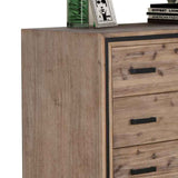 Tallboy with 5 Storage Drawers Solid Acacia Wooden Frame in Silver Brush Colour - Side View