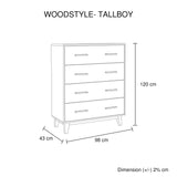 Tallboy with 4 Storage Drawers in Wooden Light Brown Colour - 45-Degree Angle