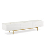 TV Cabinet MDF Glossy Storage Drawers Metal Base Entertainment Unit - Front View