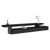 TV Cabinet with 3 Storage Drawers Extendable With Glossy MDF Entertainment Unit in Black Color - Front View