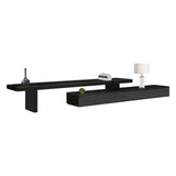 TV Cabinet with 3 Storage Drawers Extendable With Glossy MDF Entertainment Unit in Black Color - Side View