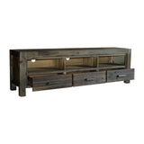 TV Cabinet with 3 Storage Drawers with Shelf Solid Acacia Wooden Frame Entertainment Unit in Chocolate Colour - Front View