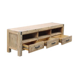 TV Cabinet with 3 Storage Drawers with Shelf Solid Acacia Wooden Frame Entertainment Unit in Oak Colour - Front View