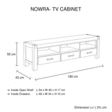 TV Cabinet with 3 Storage Drawers with Shelf Solid Acacia Wooden Frame Entertainment Unit in Oak Colour - 45-Degree Angle