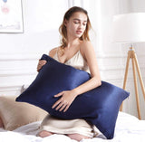 Luxury Pillowcase 2 Pack - 100% Pure Mulberry Silk on Both Sides - Navy Blue - Top-Down View