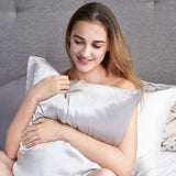 Luxury Pillowcase 2 Pack - 100% Pure Mulberry Silk on Both Sides - Silver - Rear View