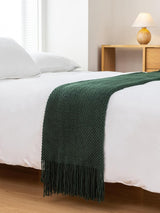 Micro Plush Knitted Woven Throw Blanket - Forest - Rear View