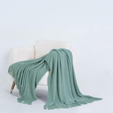 Micro Plush Knitted Woven Throw Blanket - Seafoam - Side View