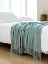 Micro Plush Knitted Woven Throw Blanket - Seafoam - Top-Down View
