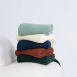 Micro Plush Knitted Woven Throw Blanket - Seafoam - Low Angle