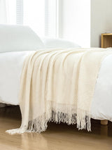 Micro Plush Knitted Woven Throw Blanket - Snow - Top-Down View