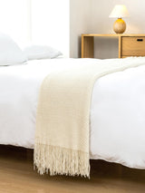 Micro Plush Knitted Woven Throw Blanket - Snow - 45-Degree Angle