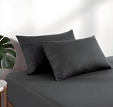 100% Vintage Washed Cotton Fitted Sheet Combo Set – 100% Natural Cotton, Ultra Soft & Breathable – Includes Fitted Sheet & Pillowcases – Machine Washable (Charcoal, Single) - Front View