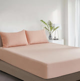 100% Vintage Washed Cotton Fitted Sheet Combo Set – 100% Natural Cotton, Ultra Soft & Breathable – Includes Fitted Sheet & Pillowcases – Machine Washable (Pink, Single) - Front View