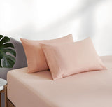 100% Vintage Washed Cotton Fitted Sheet Combo Set – 100% Natural Cotton, Ultra Soft & Breathable – Includes Fitted Sheet & Pillowcases – Machine Washable (Pink, Single) - Side View