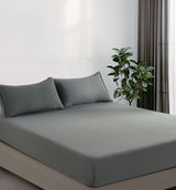 100% Vintage Washed Microfibre Fitted Sheet Set – Ultra Soft & Lightweight All-Season Fitted Sheet with 1 Pillowcase (Grey, Single Size)