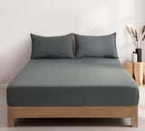 100% Vintage Washed Microfibre Fitted Sheet Set – Ultra Soft & Lightweight All-Season Fitted Sheet with 1 Pillowcase (Grey, Single Size) - Side View
