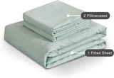 100% Vintage Washed Microfibre Fitted Sheet Set – Ultra Soft & Lightweight All-Season Fitted Sheet with 1 Pillowcase (Sage, Single Size) - Close-Up Angle