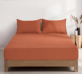 100% Vintage Washed Microfibre Fitted Sheet Set – Ultra Soft & Lightweight All-Season Fitted Sheet with 1 Pillowcase (Terracotta, Single Size) - Side View