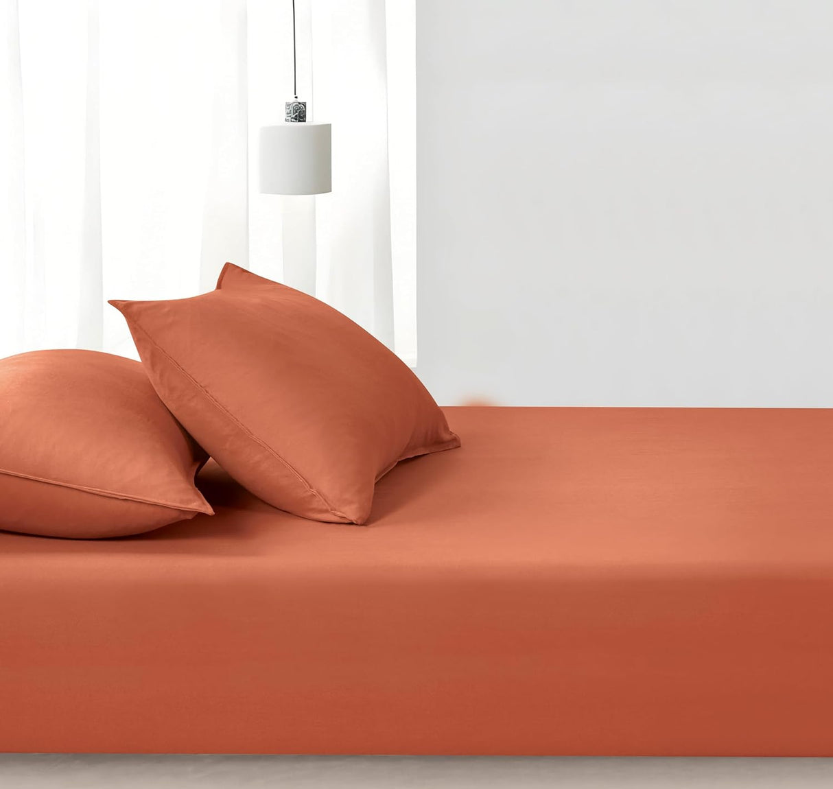 100% Vintage Washed Microfibre Fitted Sheet Set – Ultra Soft & Lightweight All-Season Fitted Sheet with 1 Pillowcase (Terracotta, Single Size)