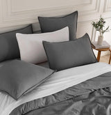 Vintage Washed Microfibre Quilt Cover Set (2Pcs) - Grey - Single Size - Front View