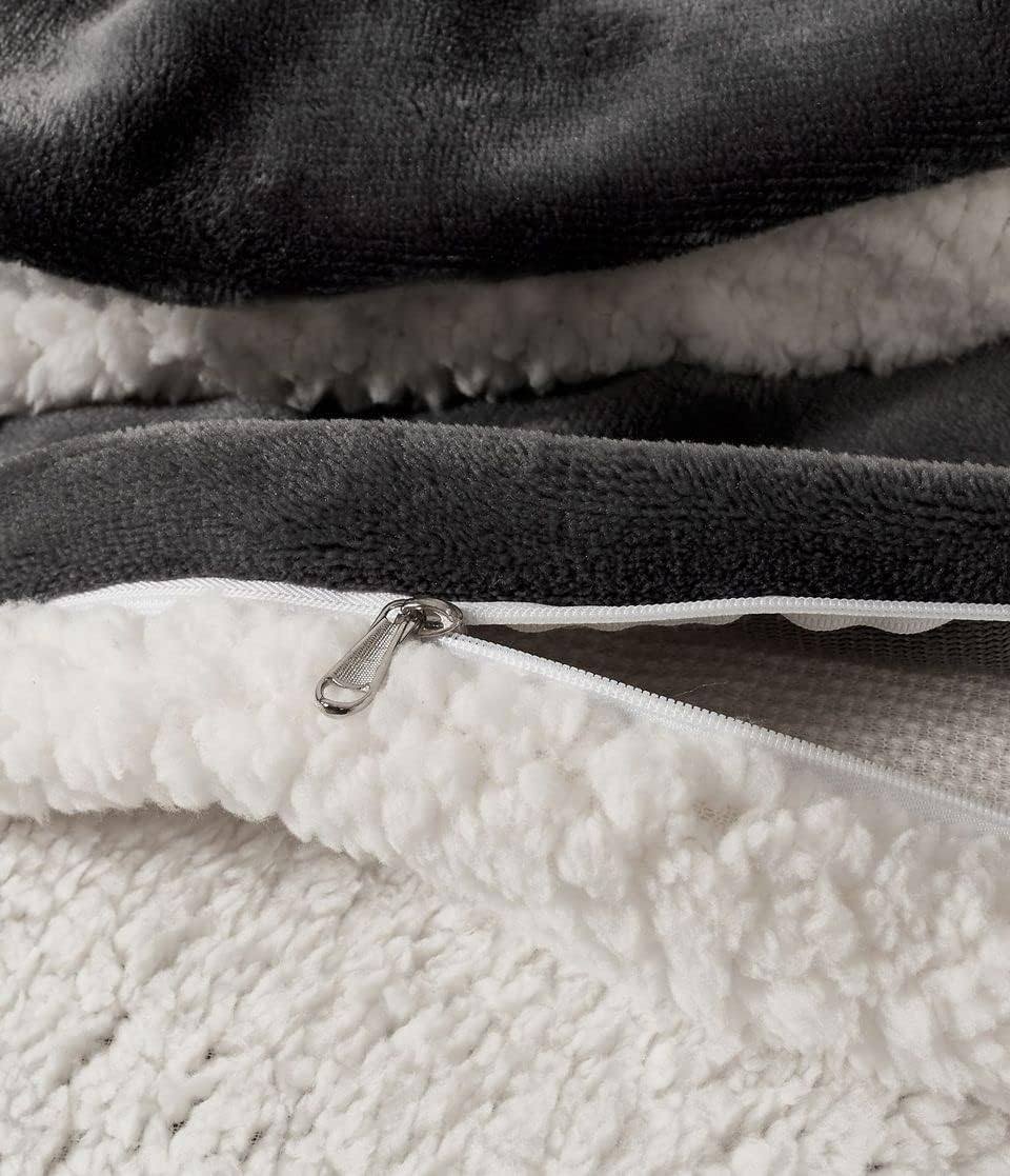 2-in-1 Teddy Sherpa Quilt Cover Set (Charcoal, Single)