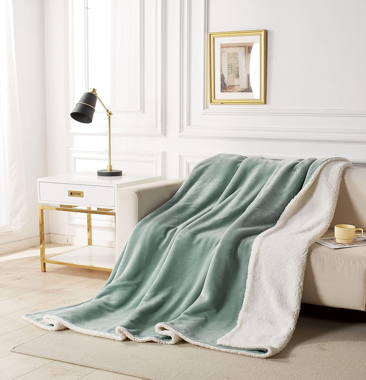 2-in-1 Teddy Sherpa Quilt Cover Set (Sage Green, Single)