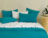 Vintage Washed Microfibre Quilt Cover Set (Teal, Single) - Front View