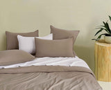 Vintage Washed Microfibre Quilt Cover Set (Truffle, Single) - Front View