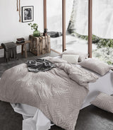 100% Premium Tufted Microfibre Quilt Cover Set - Ultra-Soft, Durable Embroidery Bedding Comforter Set - Machine Washable & Zipper Closure - Beige - Single - Top-Down View