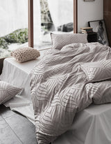 100% Premium Tufted Microfibre Quilt Cover Set - Ultra-Soft, Durable Embroidery Bedding Comforter Set - Machine Washable & Zipper Closure - Beige - Single - 45-Degree Angle