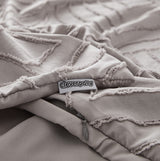 100% Premium Tufted Microfibre Quilt Cover Set - Ultra-Soft, Durable Embroidery Bedding Comforter Set - Machine Washable & Zipper Closure - Beige - Single - Close-Up Angle