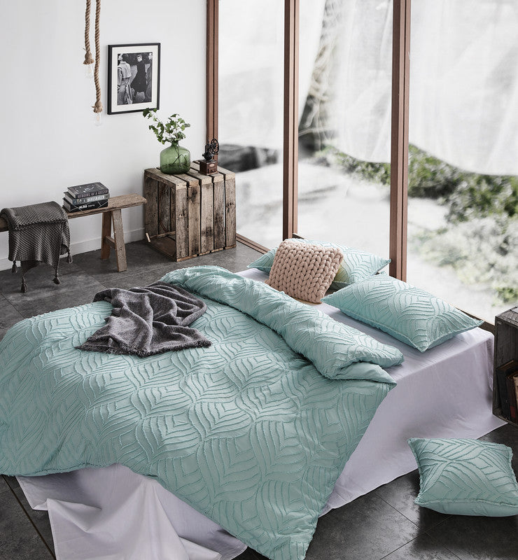 100% Premium Tufted Microfibre Quilt Cover Set - Ultra-Soft, Durable Embroidery Bedding Comforter Set - Machine Washable & Zipper Closure - Sage Green - Single