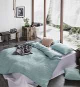 100% Premium Tufted Microfibre Quilt Cover Set - Ultra-Soft, Durable Embroidery Bedding Comforter Set - Machine Washable & Zipper Closure - Sage Green - Single - Top-Down View