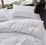 100% Premium Tufted Microfibre Quilt Cover Set - Ultra-Soft, Durable Embroidery Bedding Comforter Set - Machine Washable & Zipper Closure - White - Single - Front View