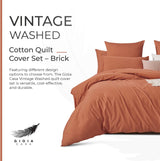 100% Cotton Vintage Washed Bed Quilt Cover Set - Brick - Single - Top-Down View