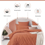 100% Cotton Vintage Washed Bed Quilt Cover Set - Brick - Single - 45-Degree Angle
