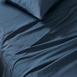 Vintage Washed 100% Cotton Sheet Set with 1 Pillowcases - Dark Indigo -Single - Side View